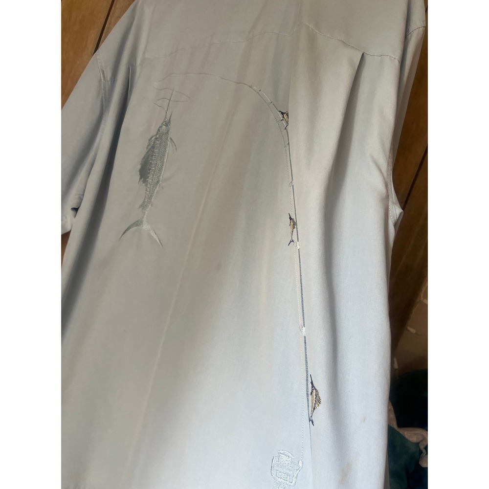 Bamboo Cay Mens XL Blue Marli Fishing Embroidered Short Sleeve Button Down Shirt - Picture 7 of 9